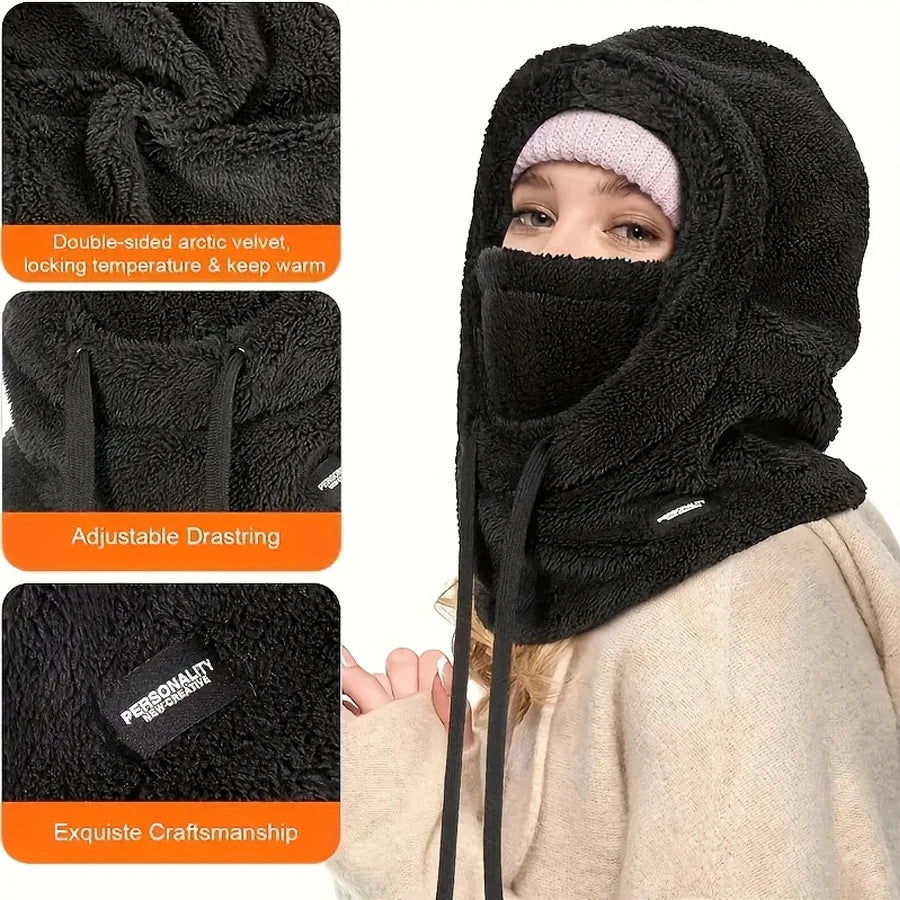 Plush Winter Balaclava Hat, Adjustable Drawstring, Suitable for winter and outdoor sports