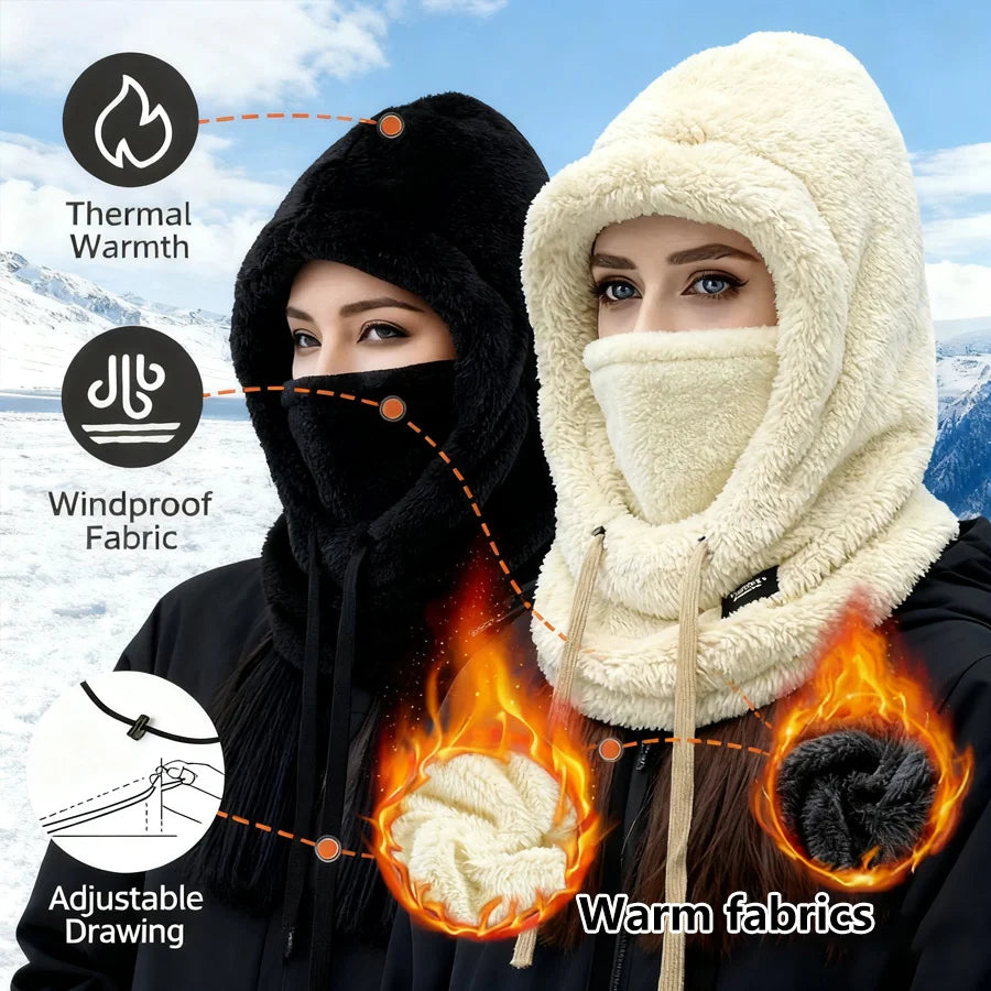 Plush Winter Balaclava Hat, Adjustable Drawstring, Suitable for winter and outdoor sports