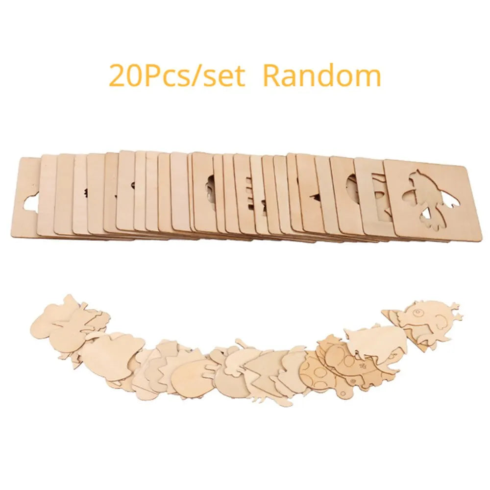 20pcs Montessori Kids Toys Drawing Toys Wooden DIY Painting Template Stencils Learning Educational Toys for Children Gift