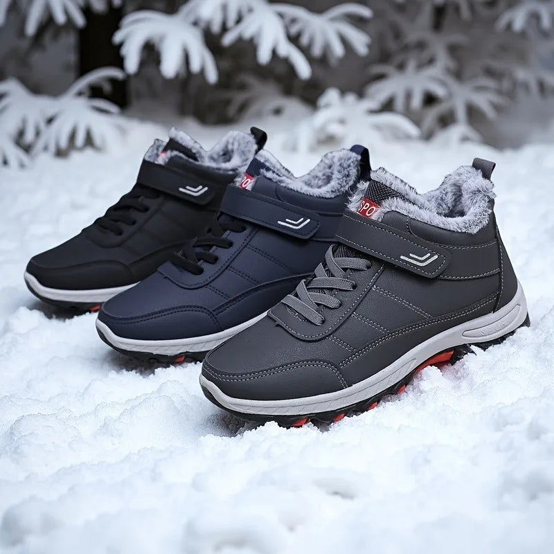 2025 Winter Snow Boots for Men, Fashionable Plush Thick Cotton Boots, Waterproof High Top Snow Boots