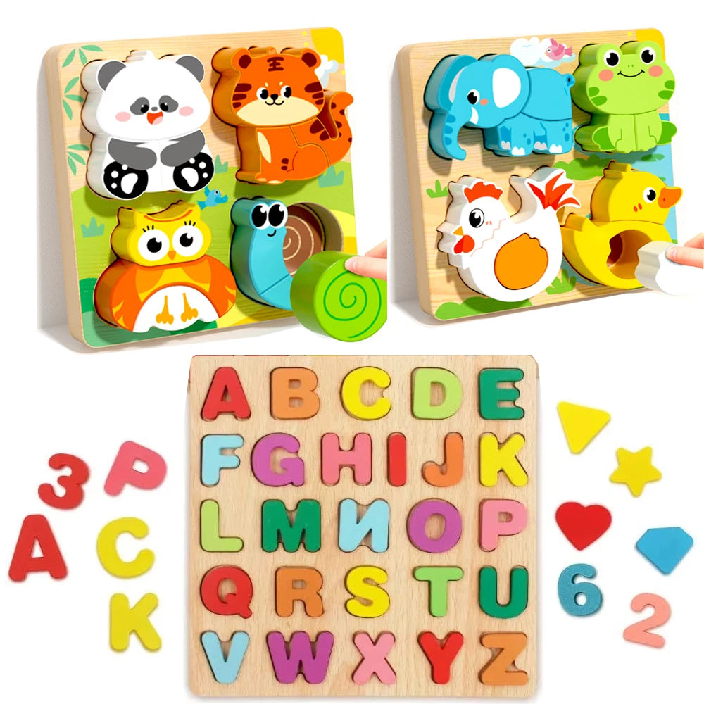 Wooden Puzzles Toys for Kids 3 Year Alphabet Numbers Children Montessori Educational Learning Toys abc Letters Preschool Gift