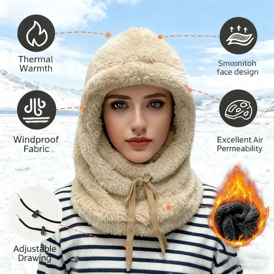 Plush Winter Balaclava Hat, Adjustable Drawstring, Suitable for winter and outdoor sports