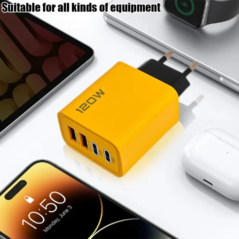 Fast Charging 4 Ports Phone Charger QC3.0 USB Type C Chargers Dual PD Wall Adapter EU/US/UK Plug for iPhone15 Xiaomi